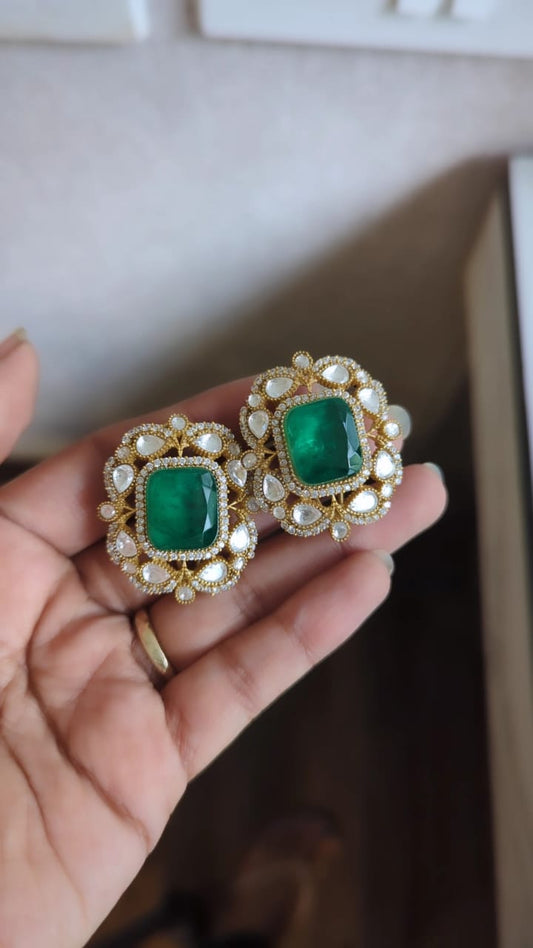 Emerald Doublet & Polki Studs