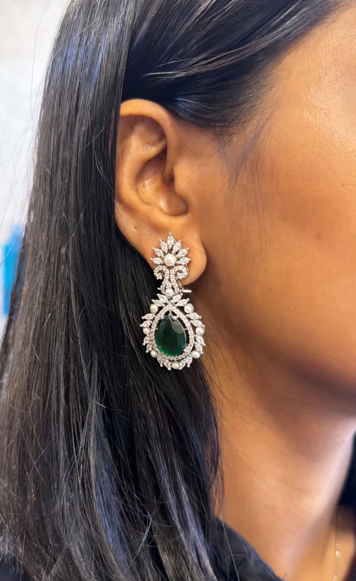 Emerald and Pearl Diamond Earrings