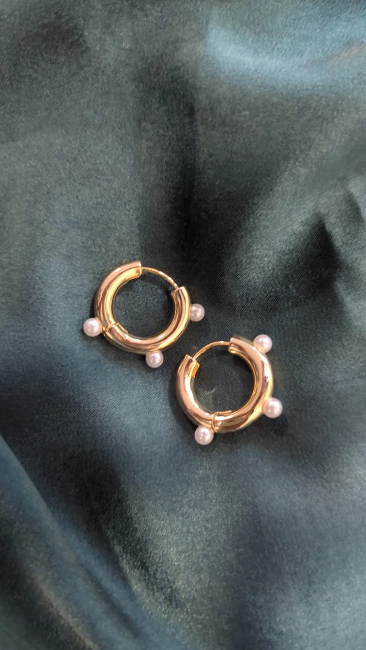 Gold Hoops with Small pearls