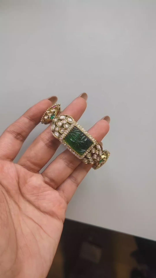 Jadau Bangle with Green Stone