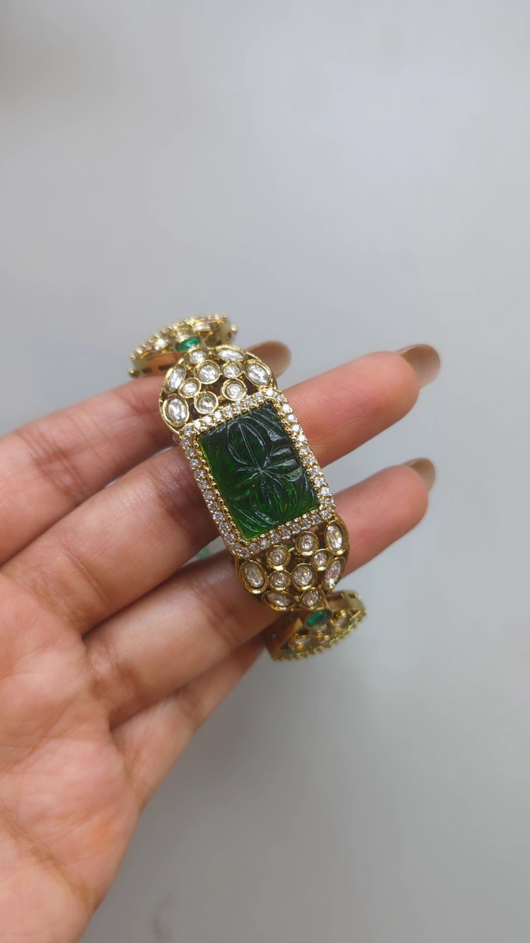 Jadau Bangle with Green Stone