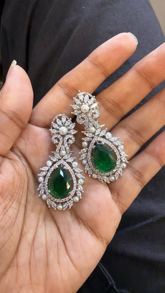 Emerald and Pearl Diamond Earrings