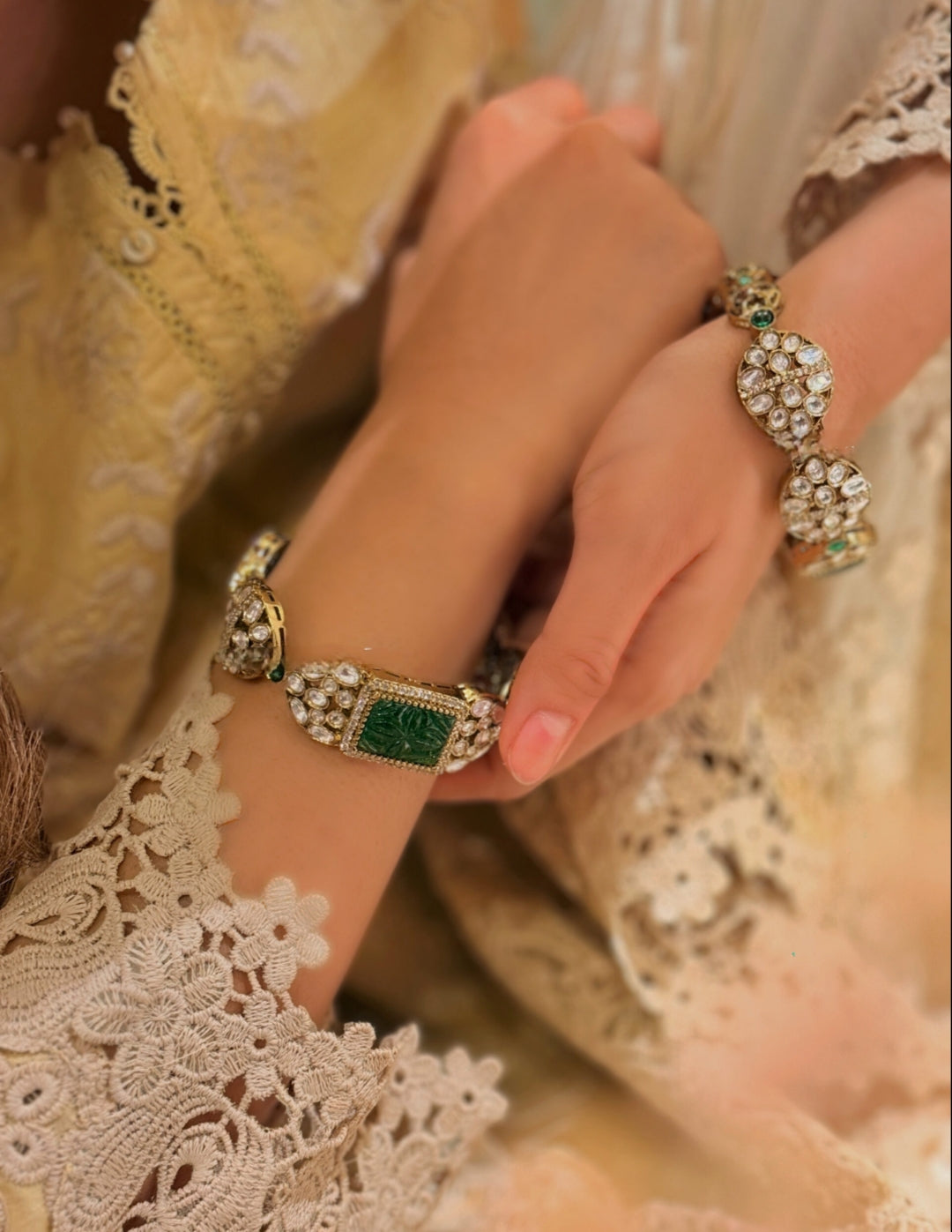 Jadau Bangle with Green Stone